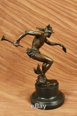 Nu Flying Mercury Bronze Statue Marbre Sculpture Art Déco Romain Mythique Large