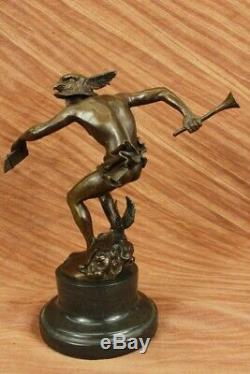 Nu Flying Mercury Bronze Statue Marbre Sculpture Art Déco Romain Mythique Large