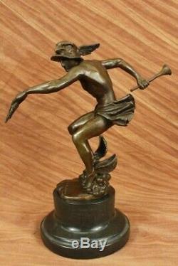 Nu Flying Mercury Bronze Statue Marbre Sculpture Art Déco Romain Mythique Large