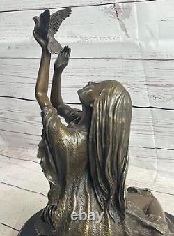 Original Milo Bronze Sculpture Native Américain Femme Et Oiseau Art Collection