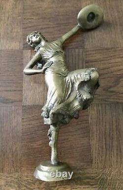 P. Sega Art Nouveau Ancien Grand Sculpture En Bronze Danseuse, Ciselure, Signé
