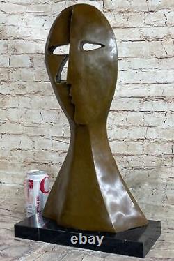 Pablo Picasso Double Visages Fait Bronze Sculpture Marbre Base Figurine Art