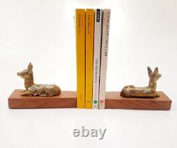 Paire Serre-livres Sculpture Animal Biches Couchées bronze Art Déco Grec
