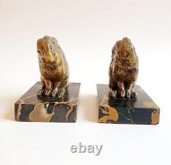 Paire de serre-livres sculpture animalière Lapin Bronze Patine Doré Art Nouveau