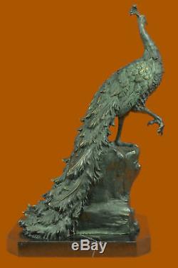 Paon Art Déco Fin Artisanal Bronze Sculpture Statue Figurine Figurine T