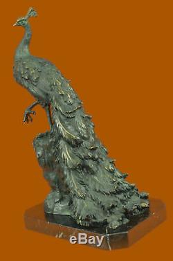 Paon Art Déco Fin Artisanal Bronze Sculpture Statue Figurine Figurine T