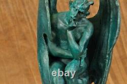 Patine Diable Satyre Foncé Ange Bronze Sculpture Par Milo Figurine Art Décor