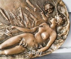 Plateau plat vide poche sculpture bronze Art nouveau E. Seraphin Vernier nu dame
