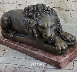 Pure Bronze Marbre Statue Art Roar Majestic Lions Sculpture Figurine