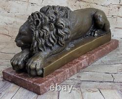 Pure Bronze Marbre Statue Art Roar Majestic Lions Sculpture Figurine