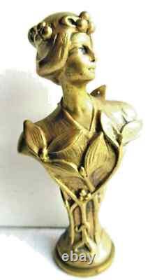 RARE Sculpture bronze Art Nouveau Jugendstil, sceau à cacheter Femme au gui