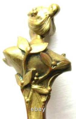 RARE Sculpture bronze Art Nouveau Jugendstil, sceau à cacheter Femme au gui