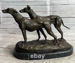 Rare Grand, Art Déco Moderniste Lévrier Chien Bronze Sculpture