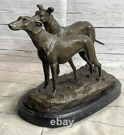 Rare Grand, Art Déco Moderniste Lévrier Chien Bronze Sculpture