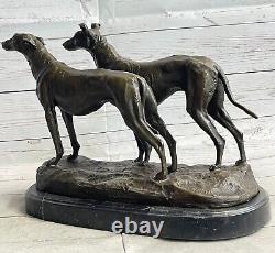 Rare Grand, Art Déco Moderniste Lévrier Chien Bronze Sculpture