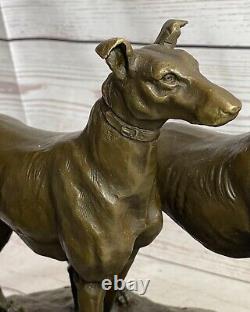 Rare Grand, Art Déco Moderniste Lévrier Chien Bronze Sculpture