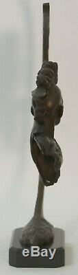 Rare Indien D'Amérique Art Chief Aigle Buste Bronze Marbre Statue Sculpture