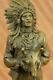 Rare Indien D'amérique Art Chief Boeuf Tête Bronze Marbre Statue Sculpture Nr