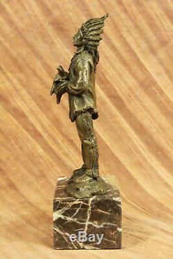 Rare Indien D'Amérique Art Chief Boeuf Tête Bronze Marbre Statue Sculpture Nr