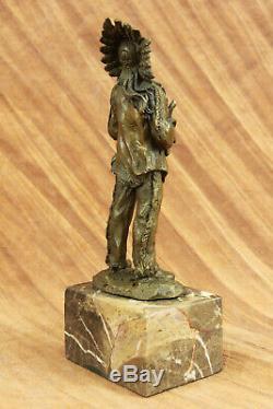 Rare Indien D'Amérique Art Chief Boeuf Tête Bronze Marbre Statue Sculpture Nr