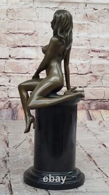 Rare Sculpture En Bronze D'Une Femme Nue Originale, Ouvre D'Art Exotique