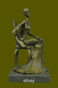 Rare Sculpture Signée Fisher Art Nouveau Deco Femme Figurine Décor Bronze Statue