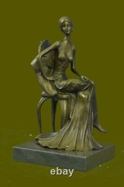 Rare Sculpture Signée Fisher Art Nouveau Deco Femme Figurine Décor Bronze Statue