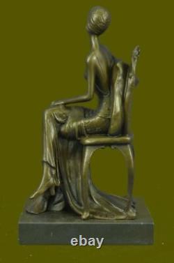 Rare Sculpture Signée Fisher Art Nouveau Deco Femme Figurine Décor Bronze Statue