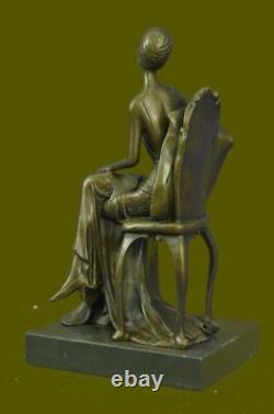 Rare Sculpture Signée Fisher Art Nouveau Deco Femme Figurine Décor Bronze Statue