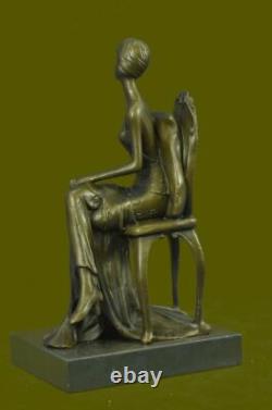 Rare Sculpture Signée Fisher Art Nouveau Deco Femme Figurine Décor Bronze Statue