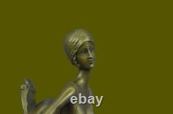 Rare Sculpture Signée Fisher Art Nouveau Deco Femme Figurine Décor Bronze Statue