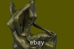 Rare Sculpture Signée Fisher Art Nouveau Deco Femme Figurine Décor Bronze Statue