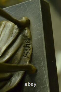 Rare Sculpture Signée Fisher Art Nouveau Deco Femme Figurine Décor Bronze Statue