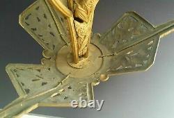 Raregrand Lustre Sculpture Art Deco En Bronze 1925 1930 Estampille Mh Suspension