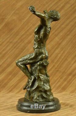 Rodin Age de Bronze Élégant Mâle Nu Rare Bronze Marbre Statue Sculpture Art