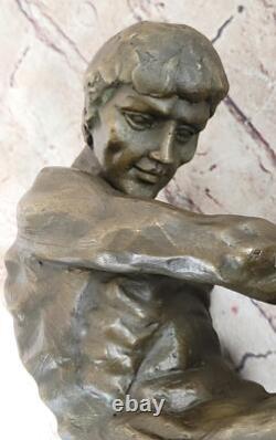 Rodin Réalisme Style Art Sculpture 100% Bronze Sur Marbre Base Nu Homme