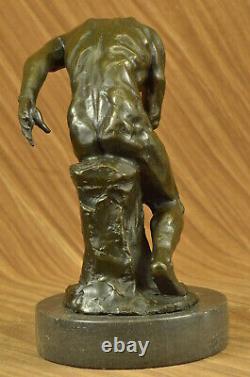 Rodin Réalisme Style Art Sculpture 100% Bronze Sur Marbre Base Nu Homme