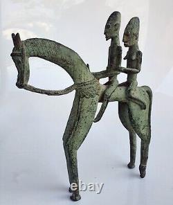 SCULPTURE Couple de cavaliers DOGON en BRONZE du MALI art BRUT XXeme