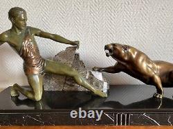 SCULPTURE STATUE HOMME NU CHASSEUR BRONZE ART DECO SIGNE BRAULT Ca. 1925-1930