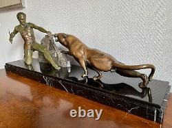 SCULPTURE STATUE HOMME NU CHASSEUR BRONZE ART DECO SIGNE BRAULT Ca. 1925-1930