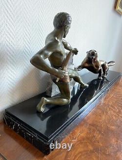 SCULPTURE STATUE HOMME NU CHASSEUR BRONZE ART DECO SIGNE BRAULT Ca. 1925-1930