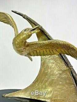 SPLEND. SCULPTURE MOUETTE EN VOL SIGNEE E. GUY BRONZE ART DECO STATUE Ca. 1930