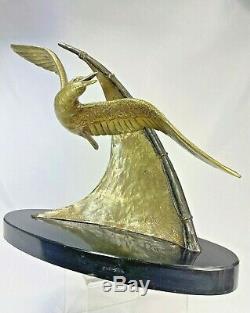 SPLEND. SCULPTURE MOUETTE EN VOL SIGNEE E. GUY BRONZE ART DECO STATUE Ca. 1930