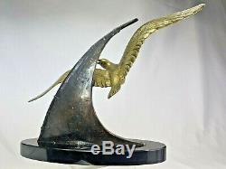 SPLEND. SCULPTURE MOUETTE EN VOL SIGNEE E. GUY BRONZE ART DECO STATUE Ca. 1930