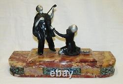 STATUE BRONZE PIERROT COLOMBINE ART-DECO & émaux cloisonnés / enamels sculpture