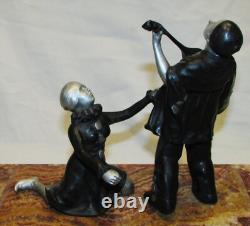 STATUE BRONZE PIERROT COLOMBINE ART-DECO & émaux cloisonnés / enamels sculpture