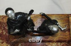 STATUE BRONZE PIERROT COLOMBINE ART-DECO & émaux cloisonnés / enamels sculpture