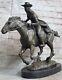 Sauvage Américain Classique Ouest Cowboy Sculpture Bronze Marbre Original Art