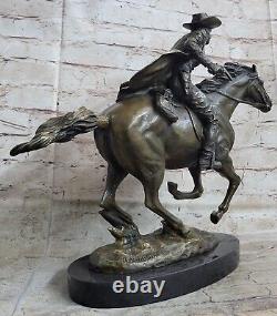 Sauvage Américain Classique Ouest Cowboy Sculpture Bronze Marbre Original Art