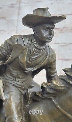 Sauvage Américain Classique Ouest Cowboy Sculpture Bronze Marbre Original Art